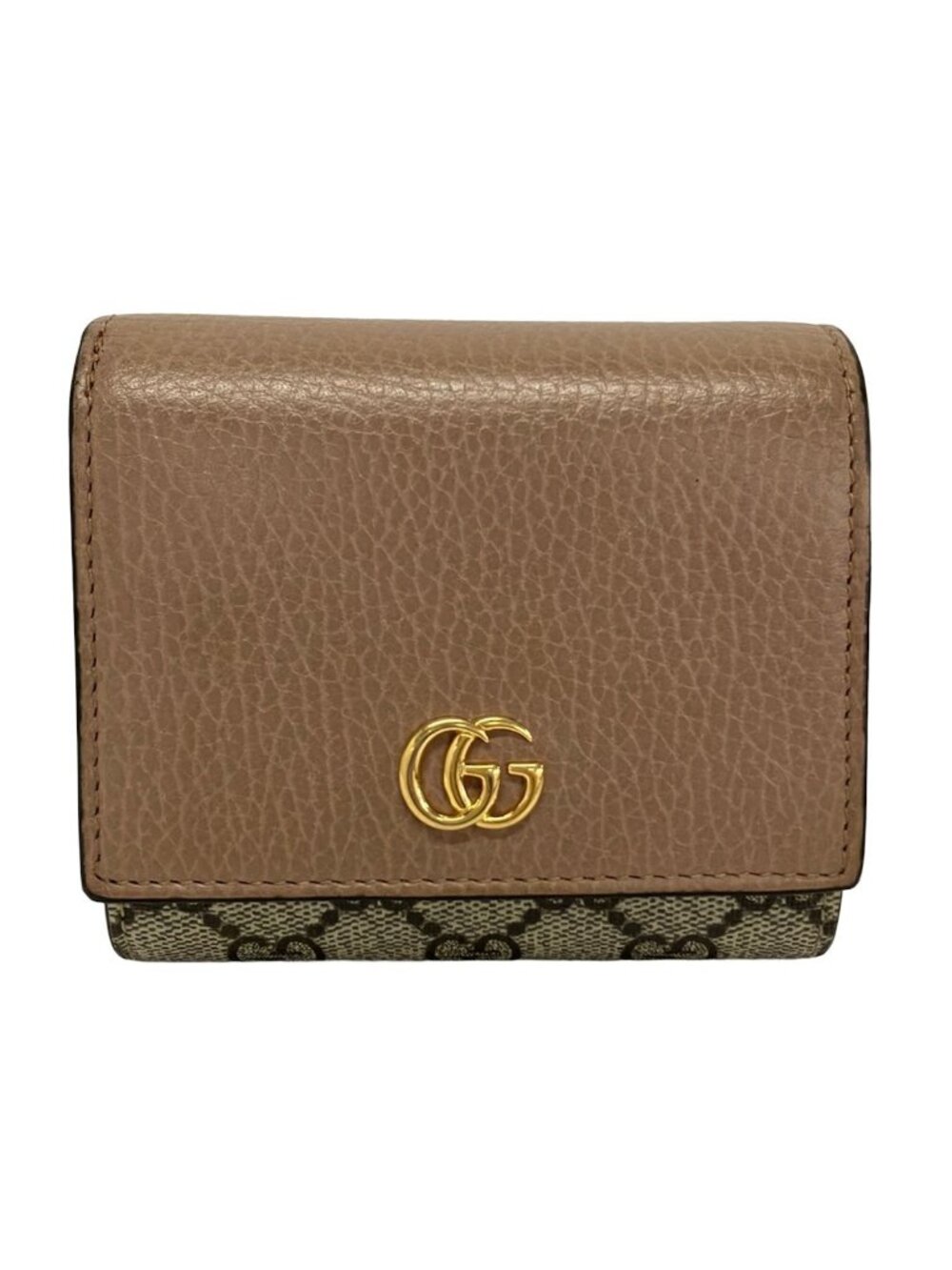 Gucci Bifold Wallet GG Marmont Beige Dark Brown Leather